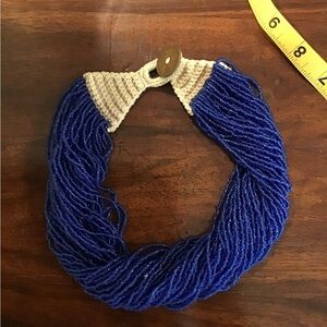 Blue Beaded Necklace with Cream Accents